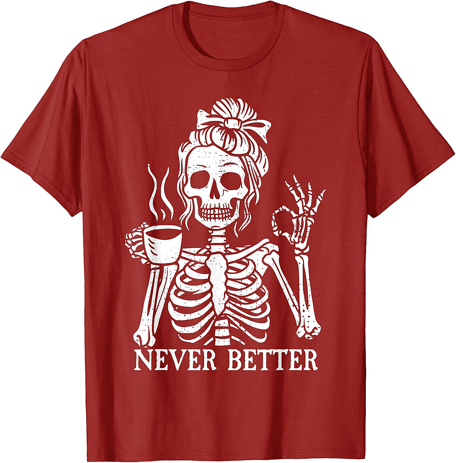 Messy Bun Coffee Skeleton T-Shirt Funny Graphic Tee
