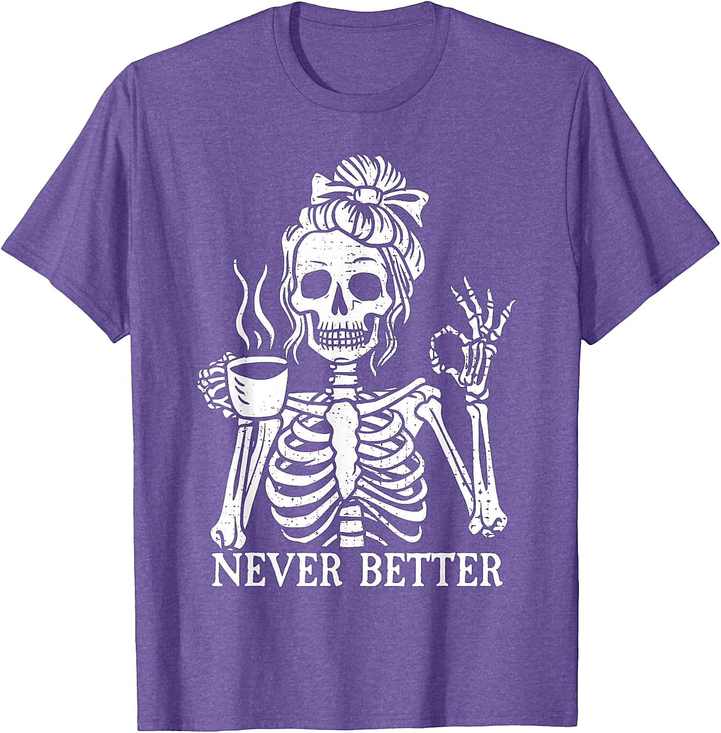Messy Bun Coffee Skeleton T-Shirt Funny Graphic Tee