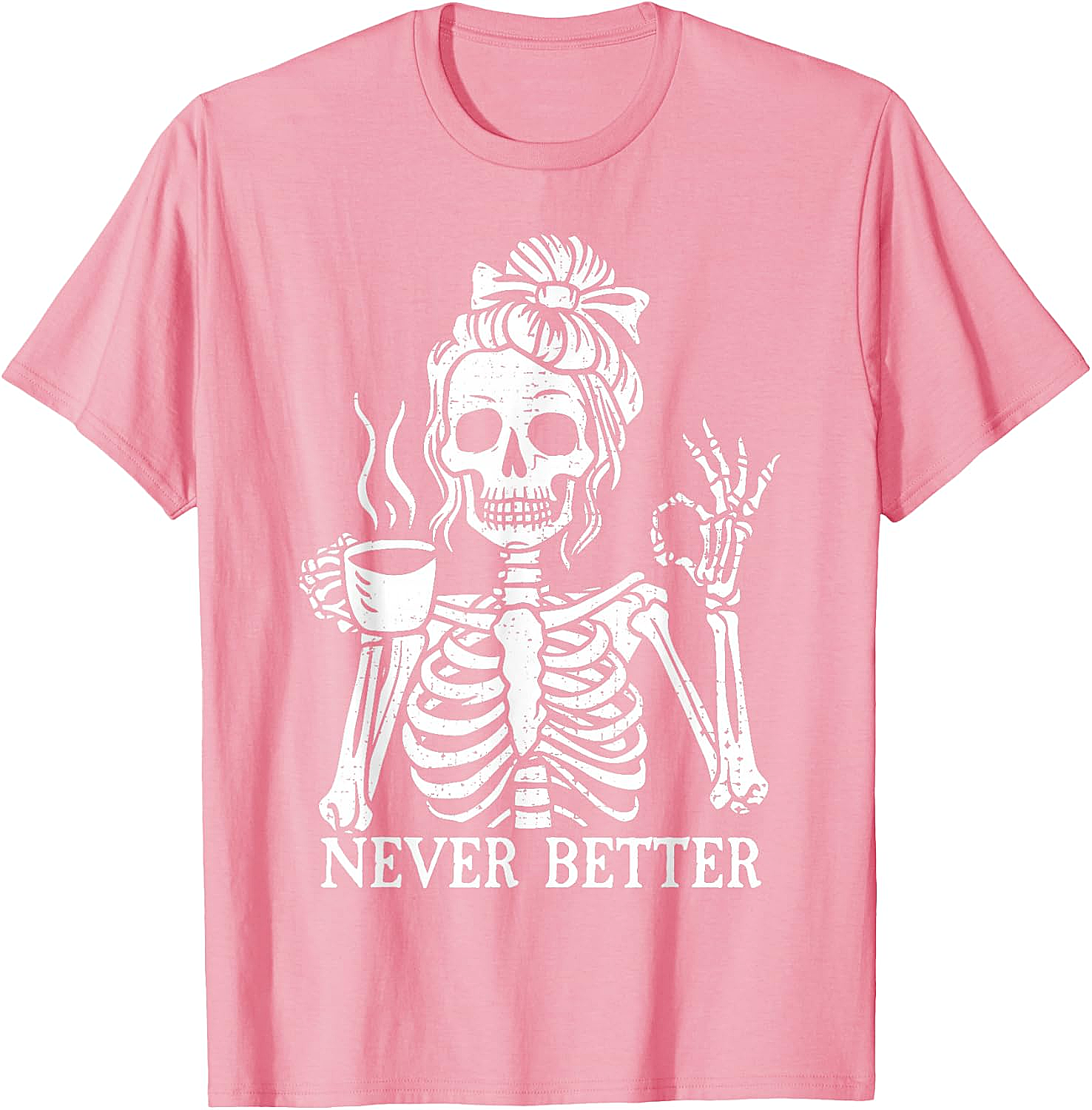 Messy Bun Coffee Skeleton T-Shirt Funny Graphic Tee