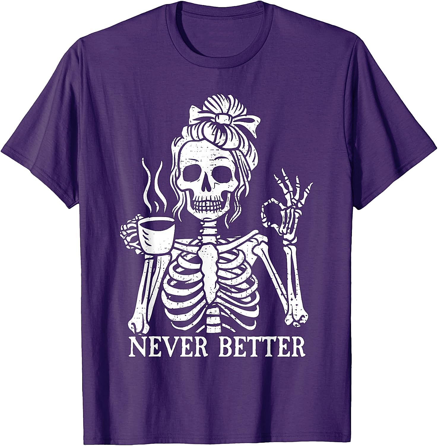 Messy Bun Coffee Skeleton T-Shirt Funny Graphic Tee