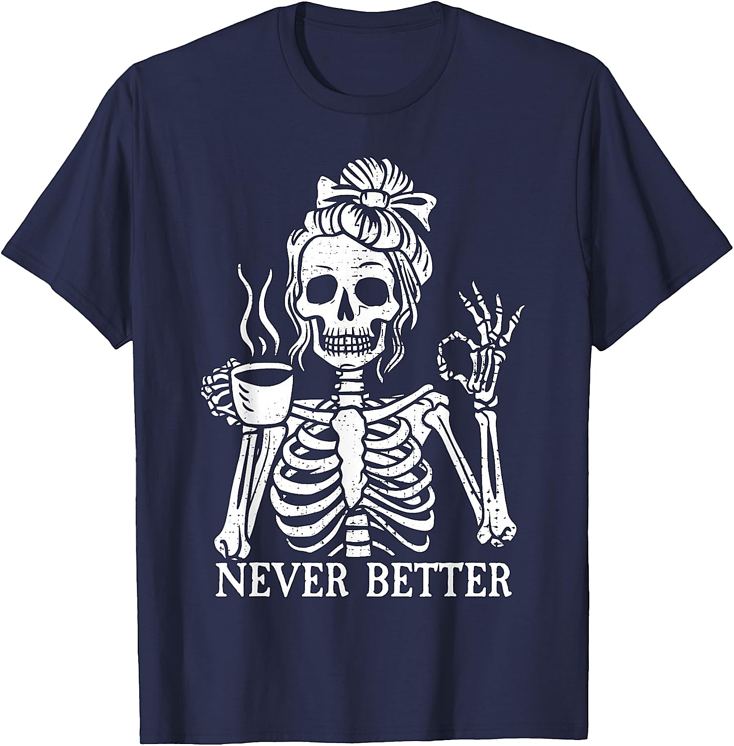 Messy Bun Coffee Skeleton T-Shirt Funny Graphic Tee