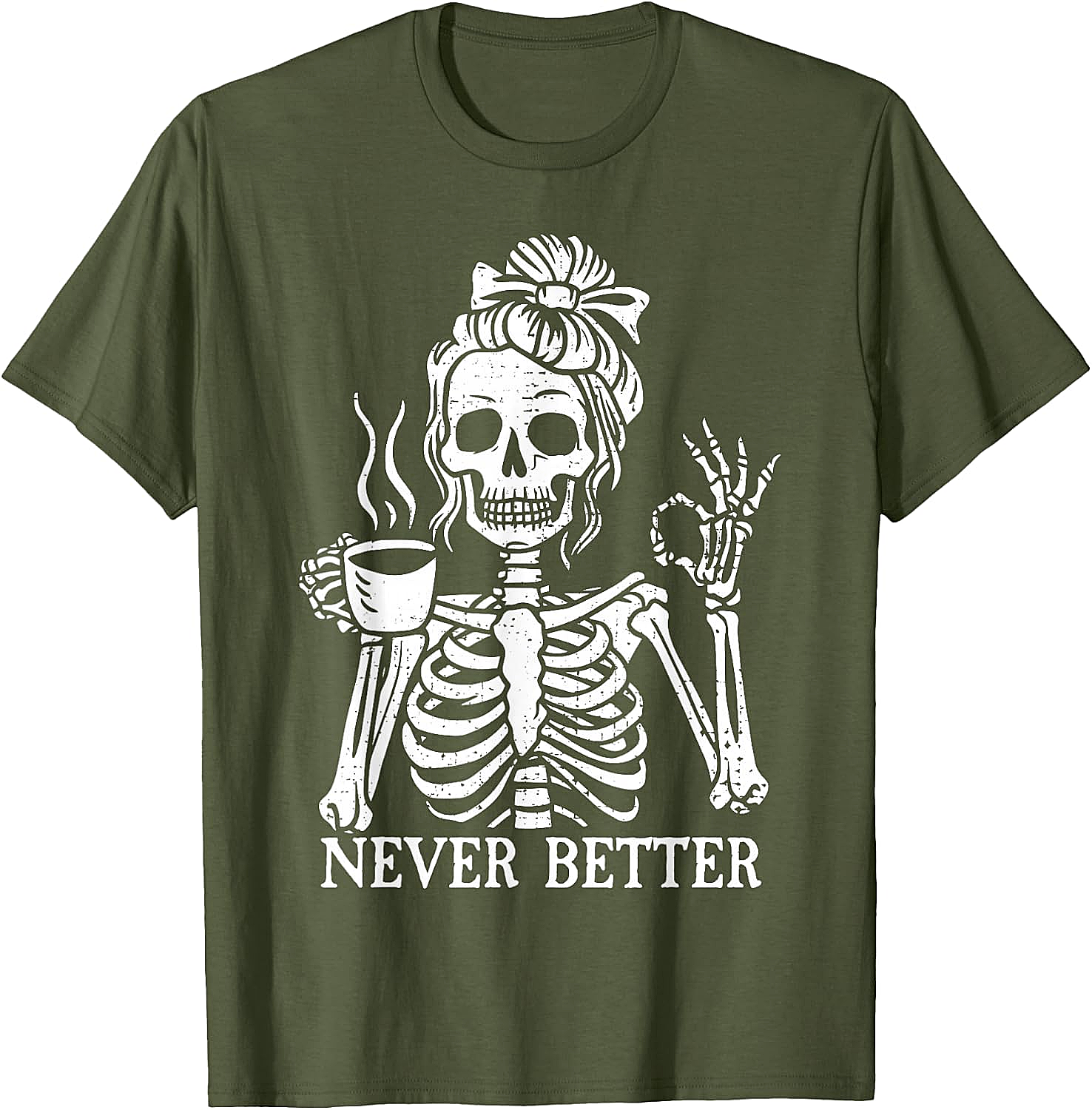 Messy Bun Coffee Skeleton T-Shirt Funny Graphic Tee