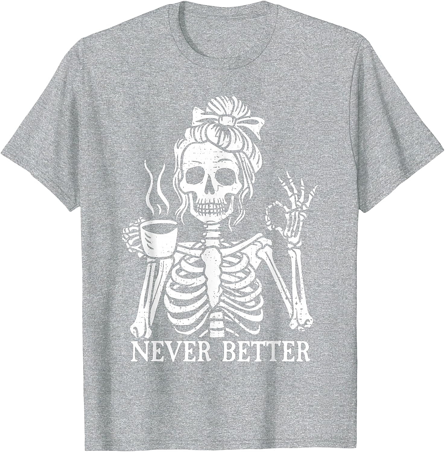 Messy Bun Coffee Skeleton T-Shirt Funny Graphic Tee