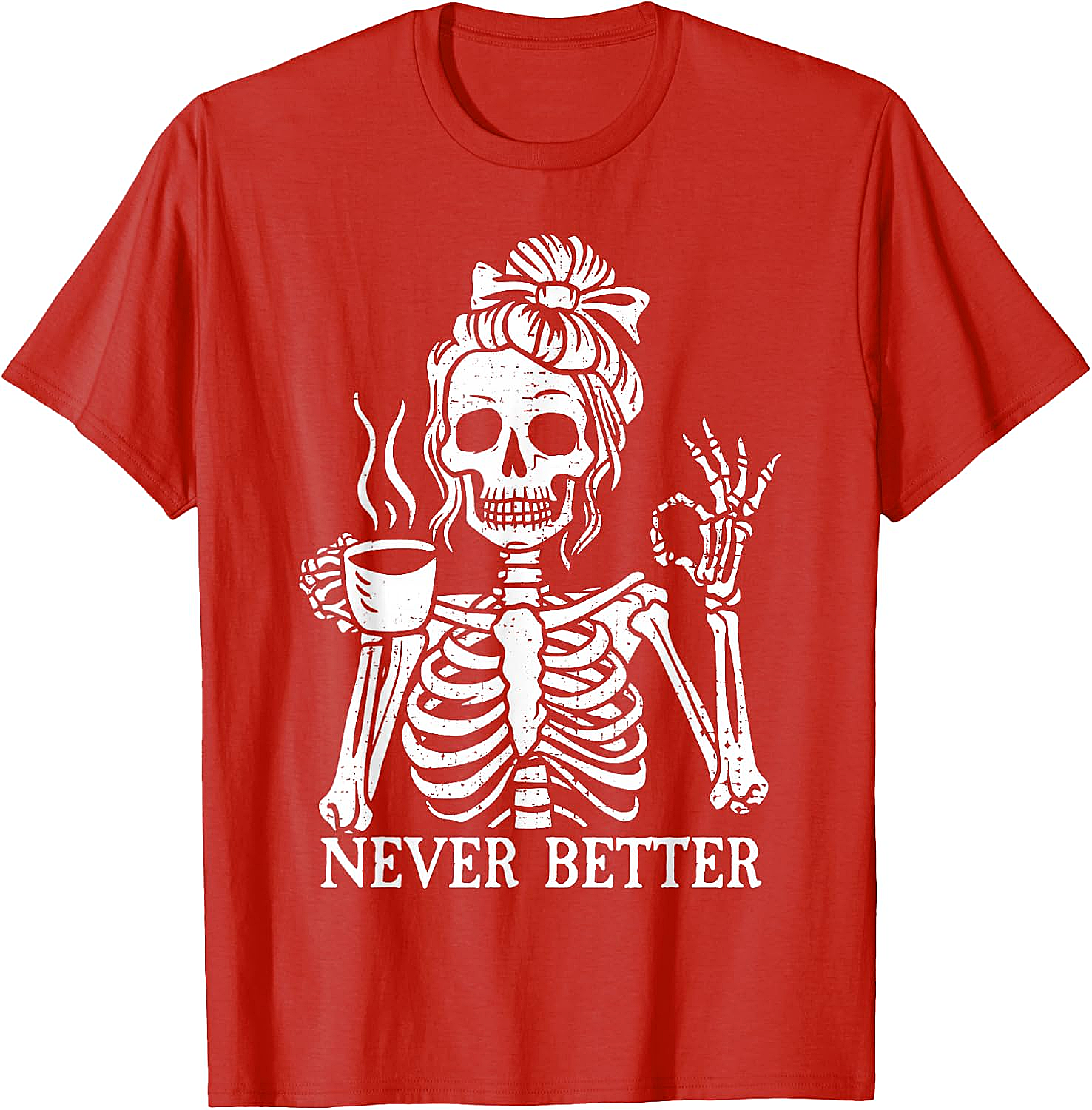 Messy Bun Coffee Skeleton T-Shirt Funny Graphic Tee