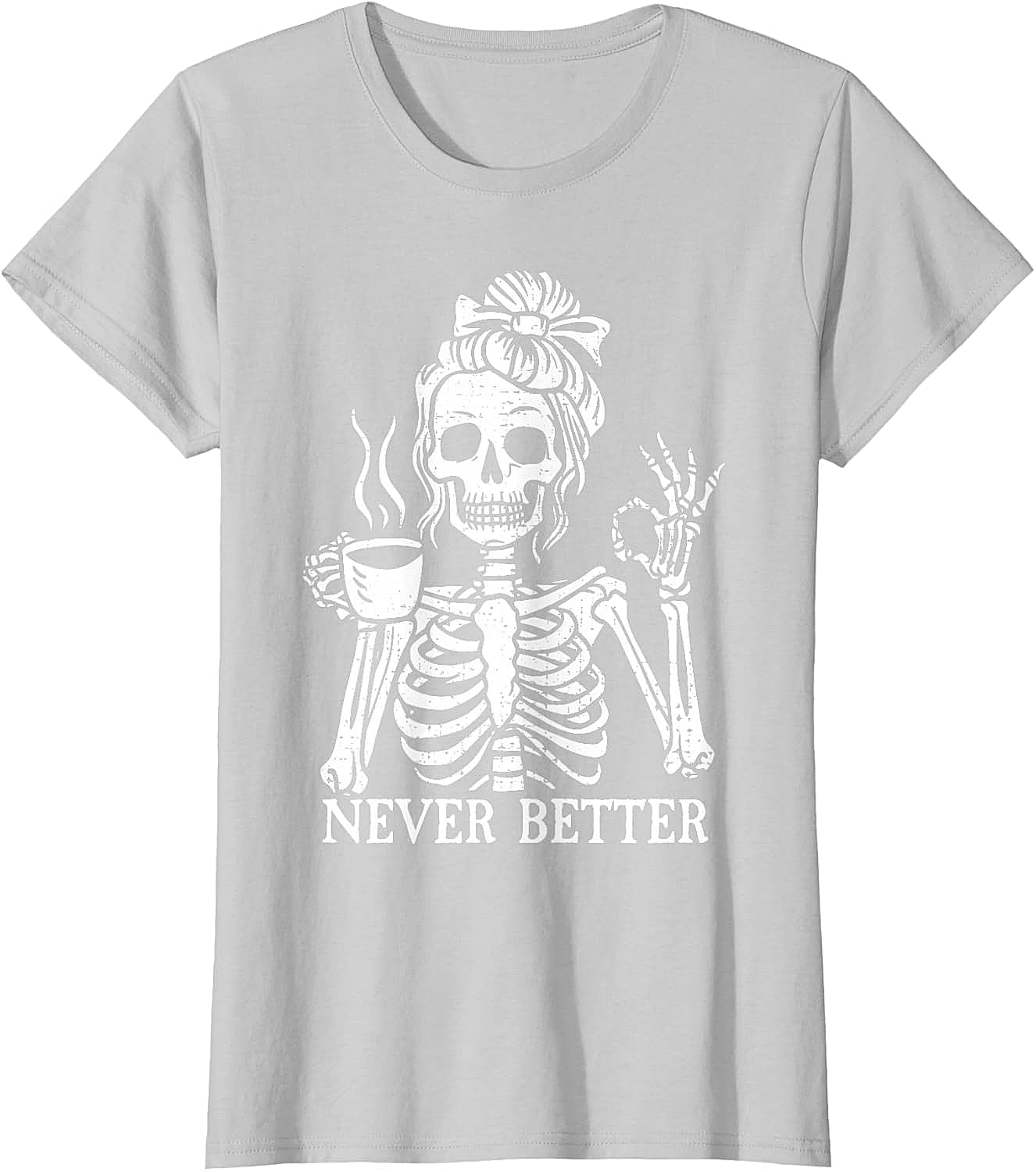 Messy Bun Coffee Skeleton T-Shirt Funny Graphic Tee