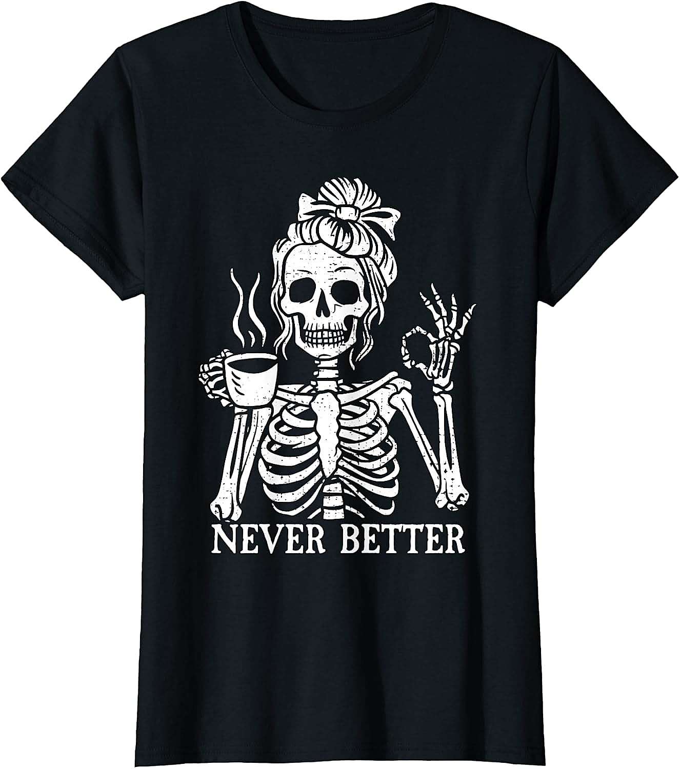 Messy Bun Coffee Skeleton T-Shirt Funny Graphic Tee