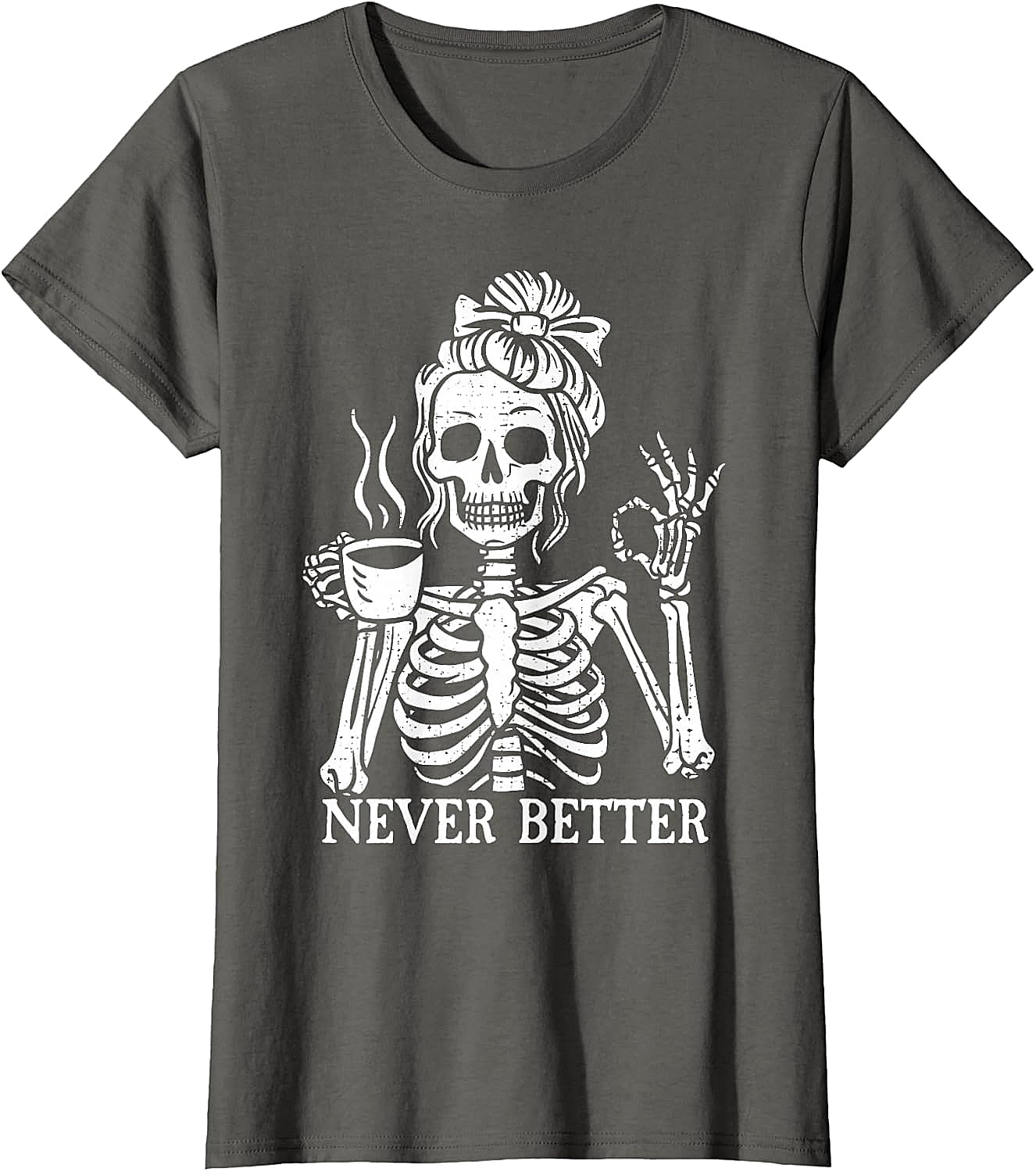 Messy Bun Coffee Skeleton T-Shirt Funny Graphic Tee