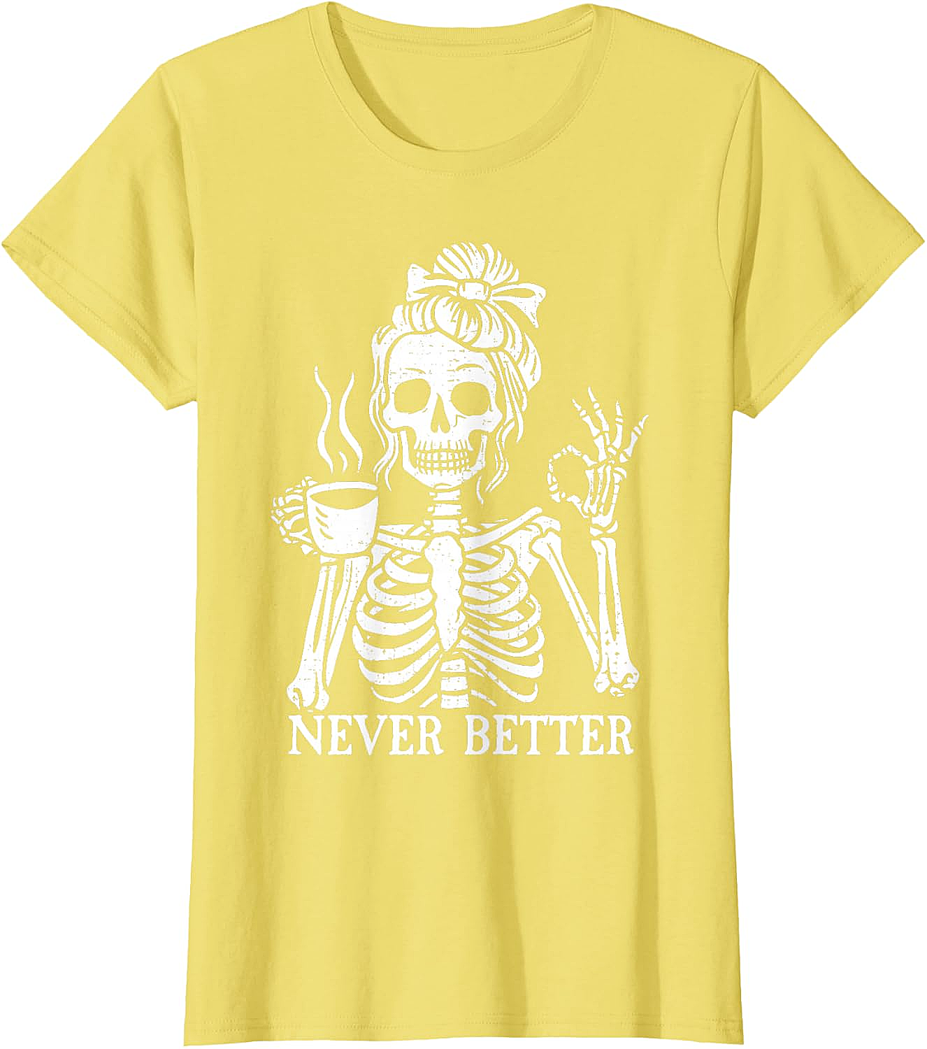 Messy Bun Coffee Skeleton T-Shirt Funny Graphic Tee
