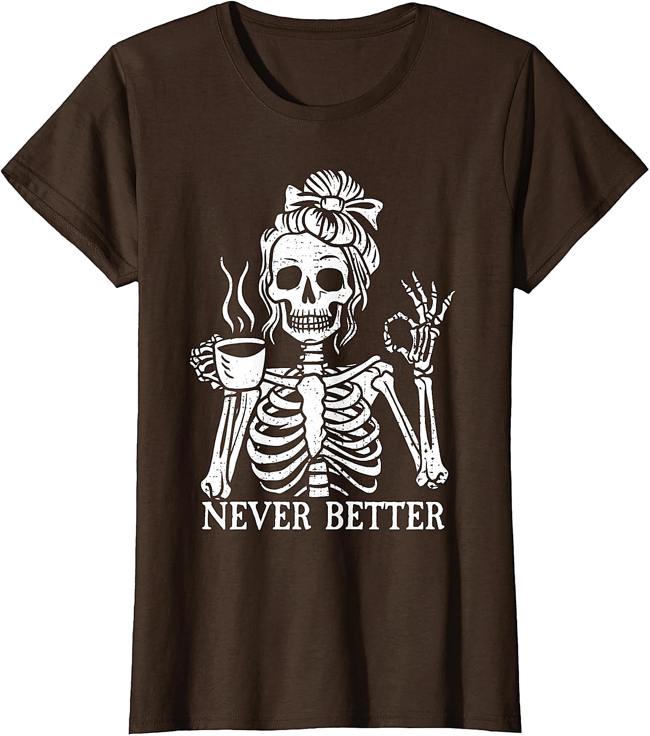 Messy Bun Coffee Skeleton T-Shirt Funny Graphic Tee