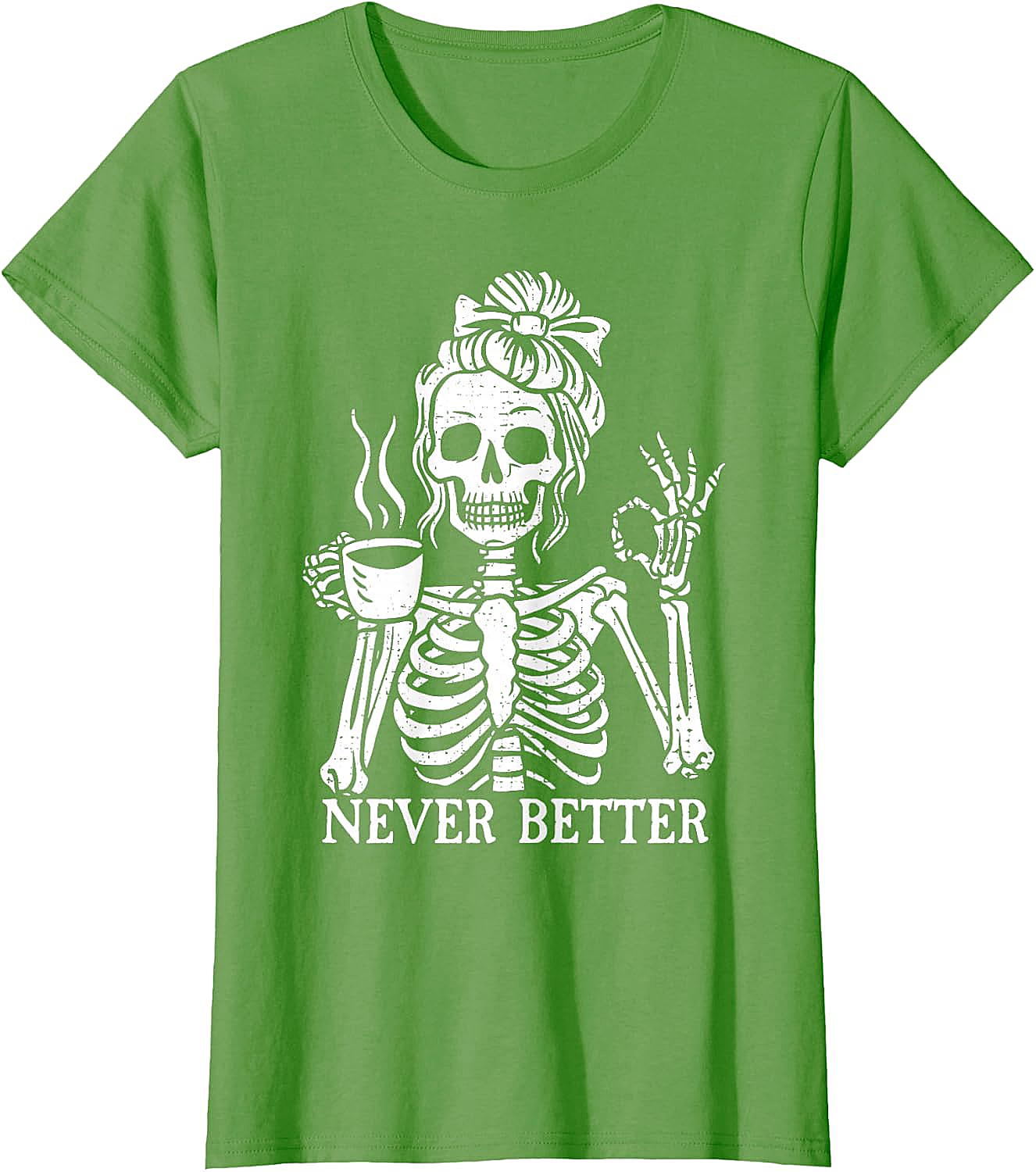 Messy Bun Coffee Skeleton T-Shirt Funny Graphic Tee