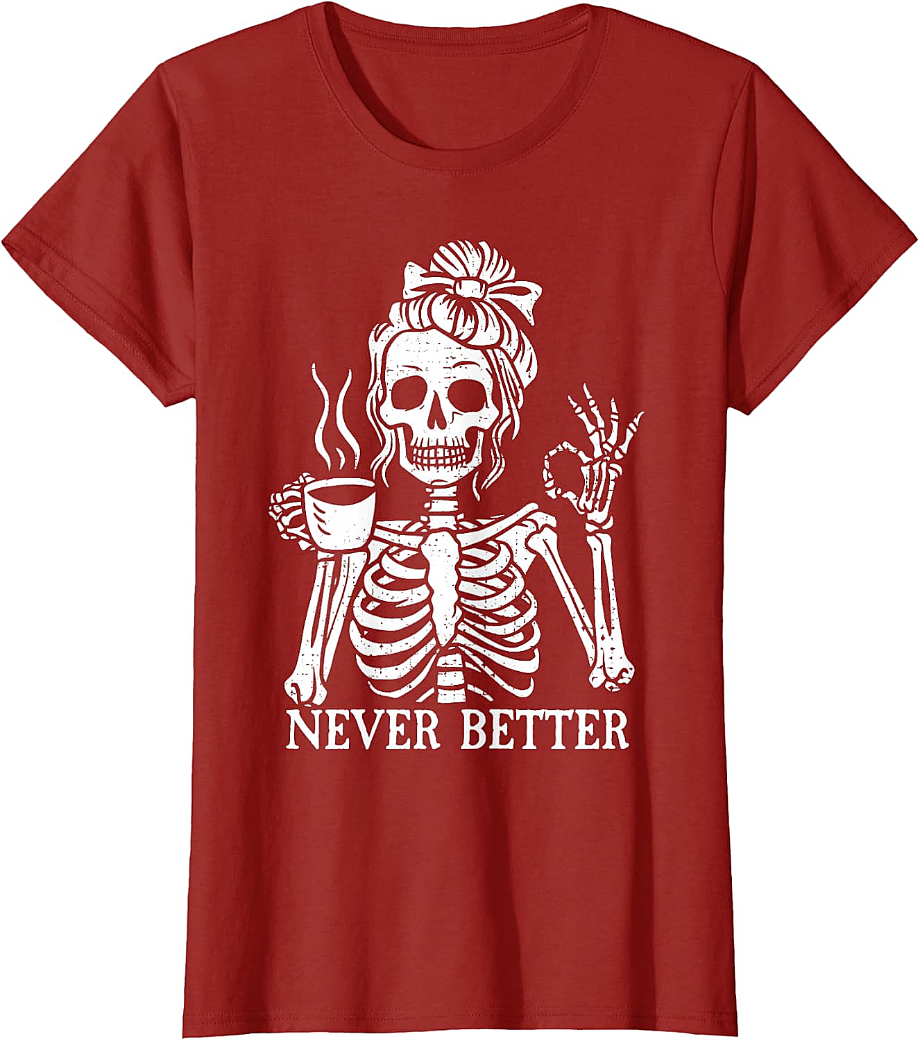 Messy Bun Coffee Skeleton T-Shirt Funny Graphic Tee