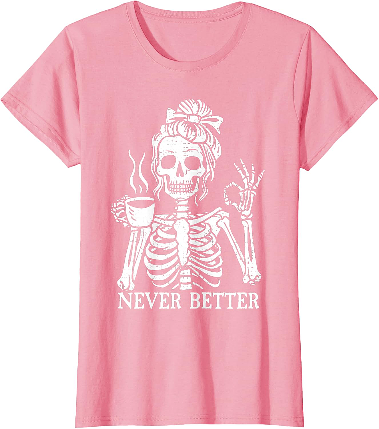 Messy Bun Coffee Skeleton T-Shirt Funny Graphic Tee