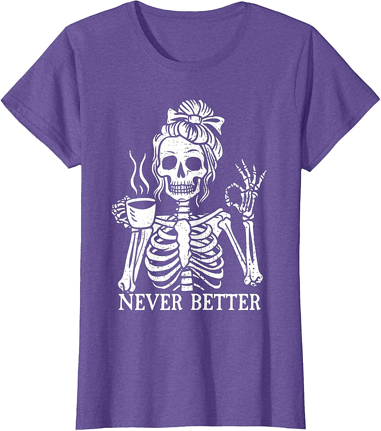 Messy Bun Coffee Skeleton T-Shirt Funny Graphic Tee