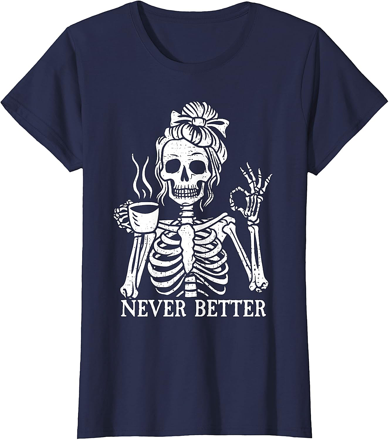 Messy Bun Coffee Skeleton T-Shirt Funny Graphic Tee