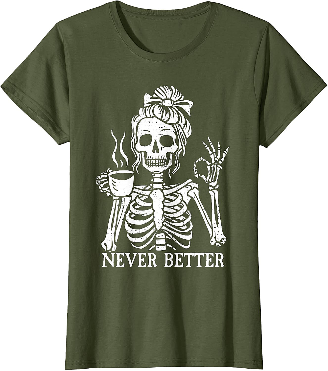 Messy Bun Coffee Skeleton T-Shirt Funny Graphic Tee