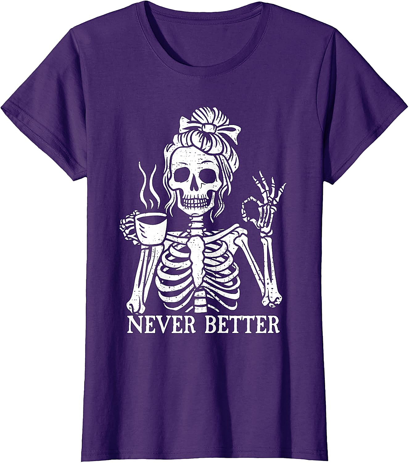 Messy Bun Coffee Skeleton T-Shirt Funny Graphic Tee
