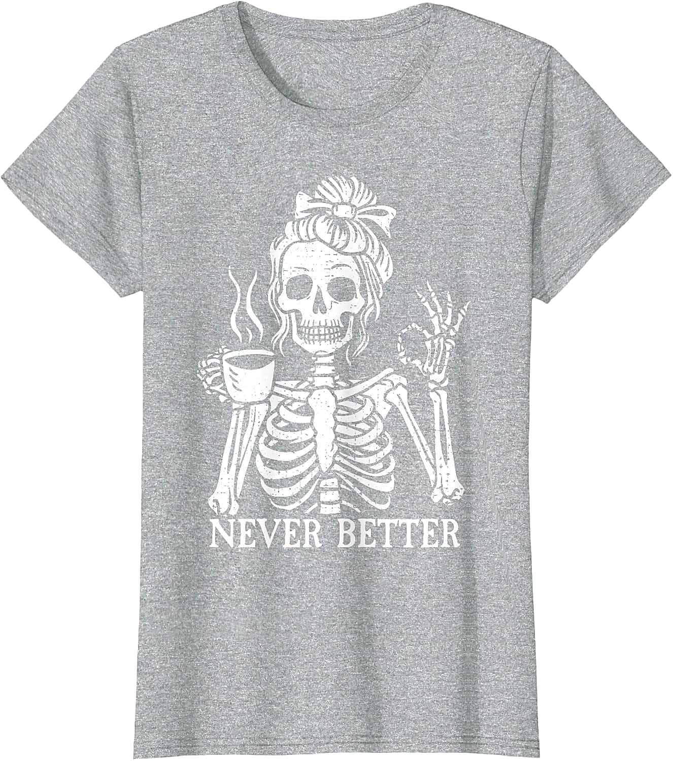 Messy Bun Coffee Skeleton T-Shirt Funny Graphic Tee