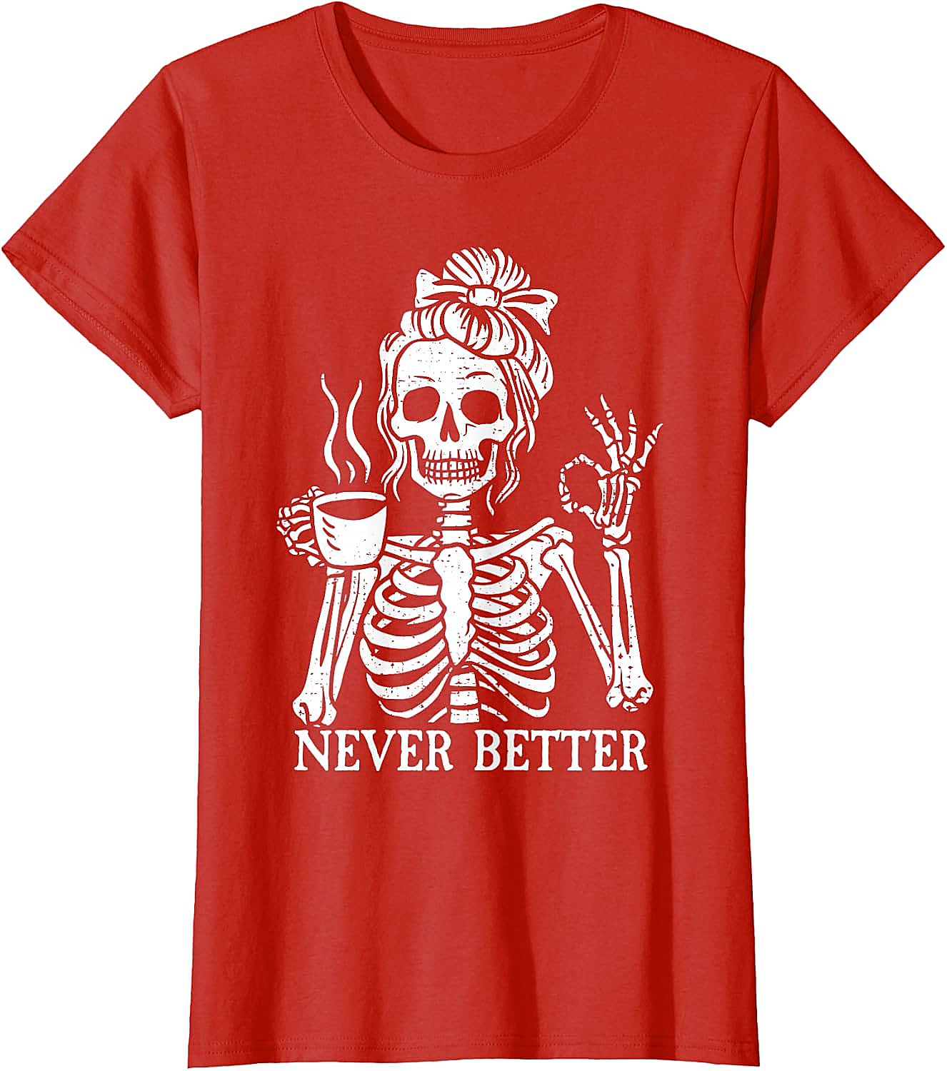 Messy Bun Coffee Skeleton T-Shirt Funny Graphic Tee