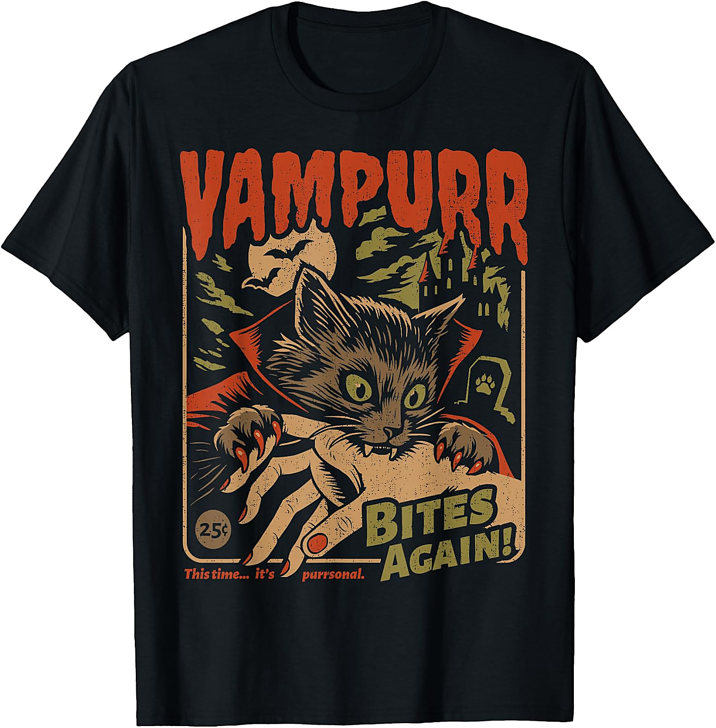 Vampurr Bites Again! Funny Halloween Cat T-Shirt