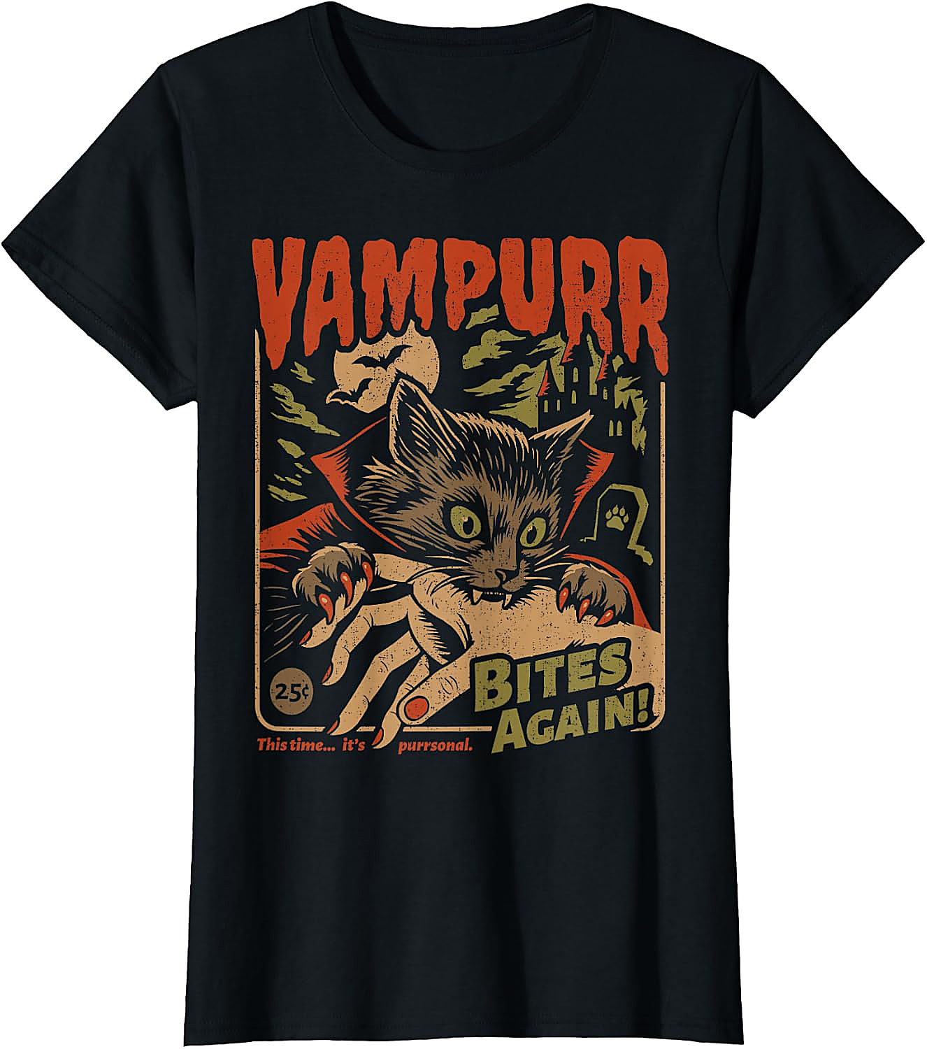 Vampurr Bites Again! Funny Halloween Cat T-Shirt