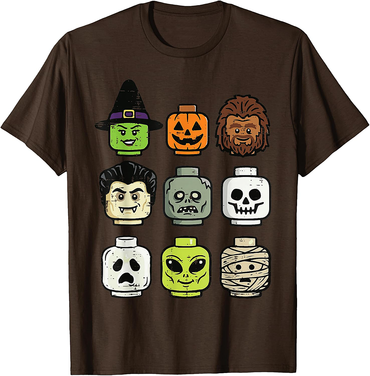 Cute Bricks Halloween Monster Heads T-Shirt 