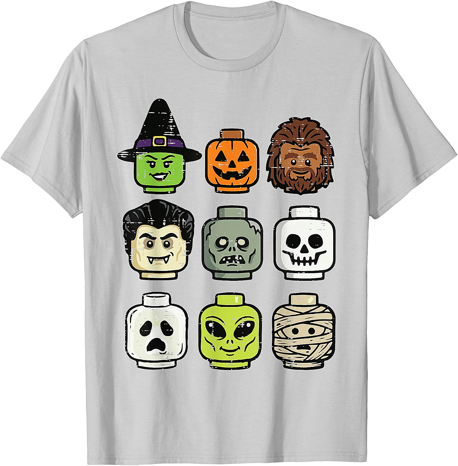 Cute Bricks Halloween Monster Heads T-Shirt 