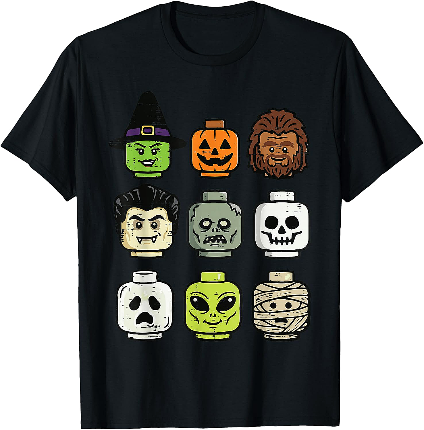 Cute Bricks Halloween Monster Heads T-Shirt