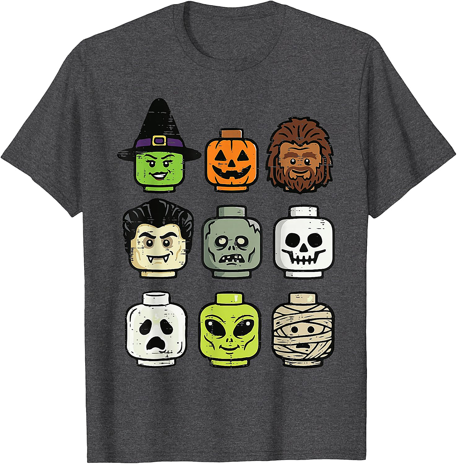 Cute Bricks Halloween Monster Heads T-Shirt 