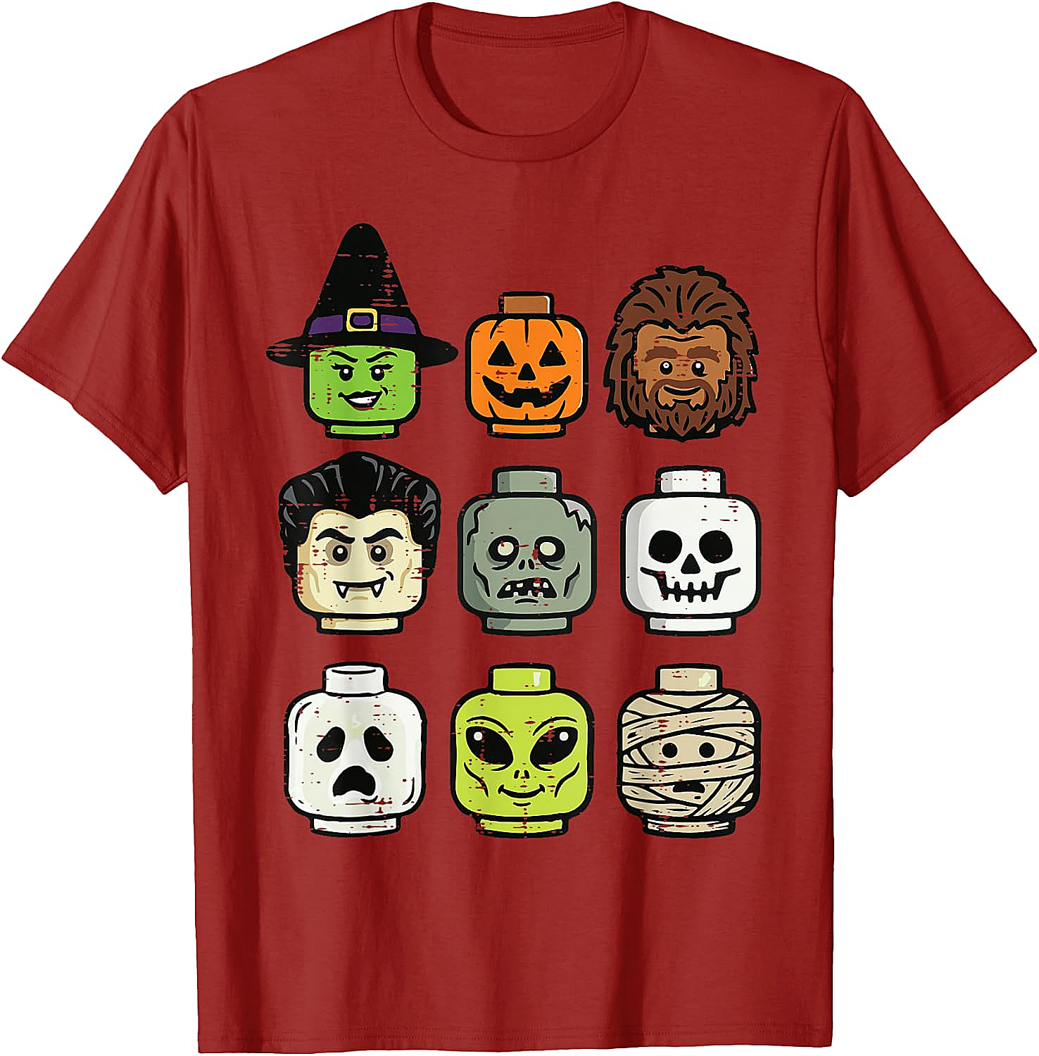 Cute Bricks Halloween Monster Heads T-Shirt 
