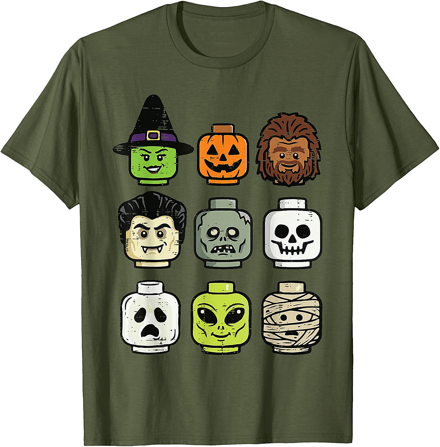 Cute Bricks Halloween Monster Heads T-Shirt 