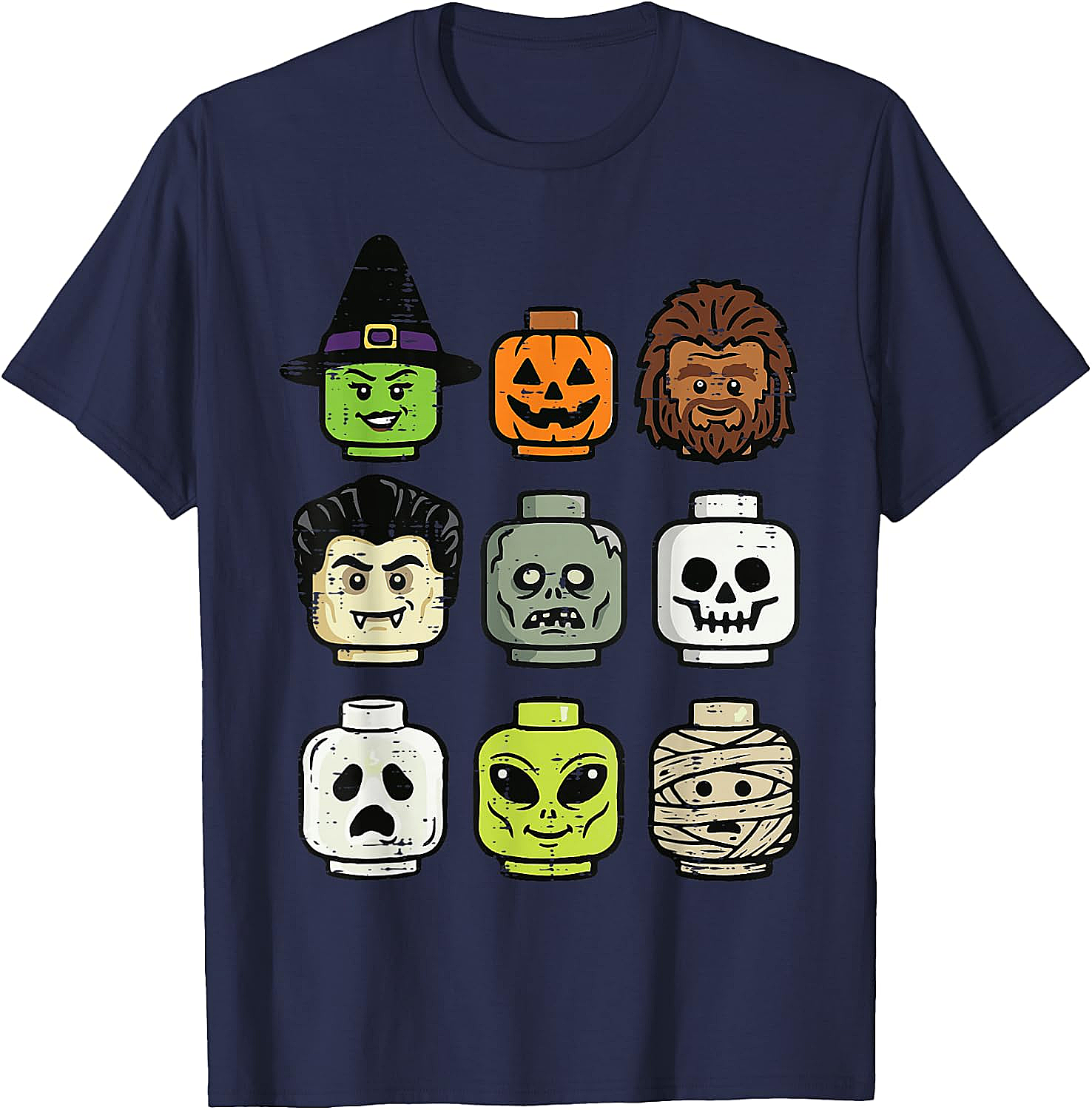 Cute Bricks Halloween Monster Heads T-Shirt 