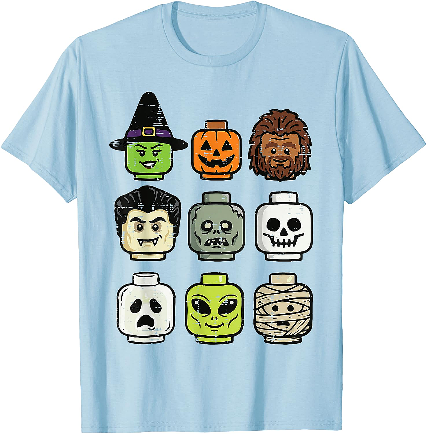 Cute Bricks Halloween Monster Heads T-Shirt 
