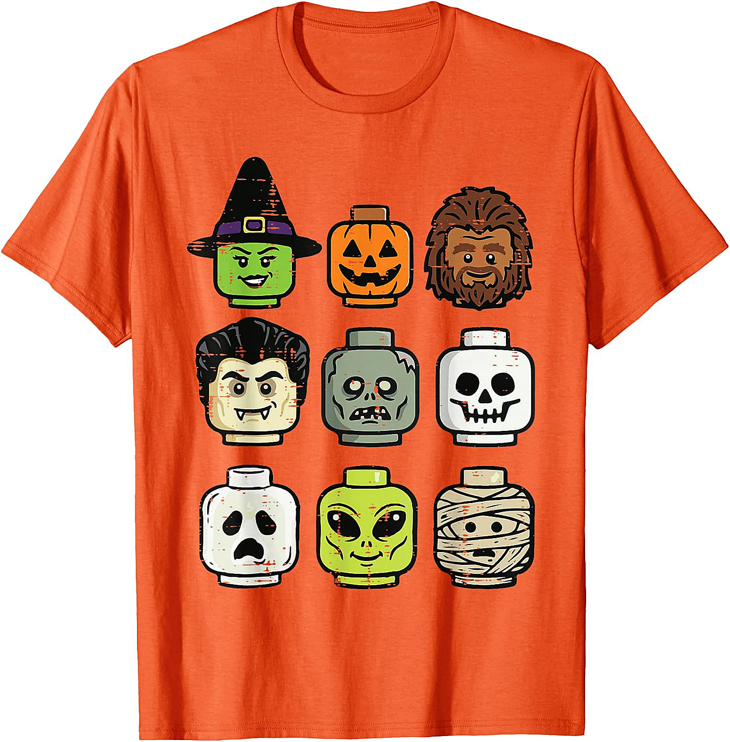 Cute Bricks Halloween Monster Heads T-Shirt 