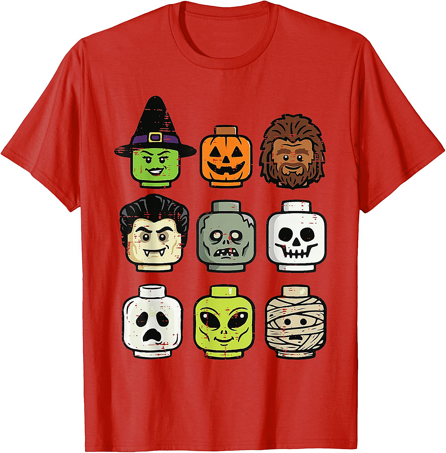 Cute Bricks Halloween Monster Heads T-Shirt 