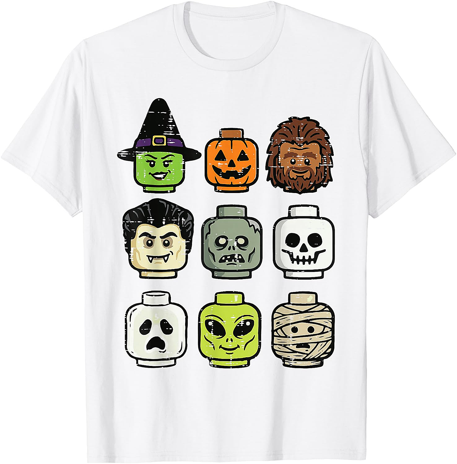 Cute Bricks Halloween Monster Heads T-Shirt 