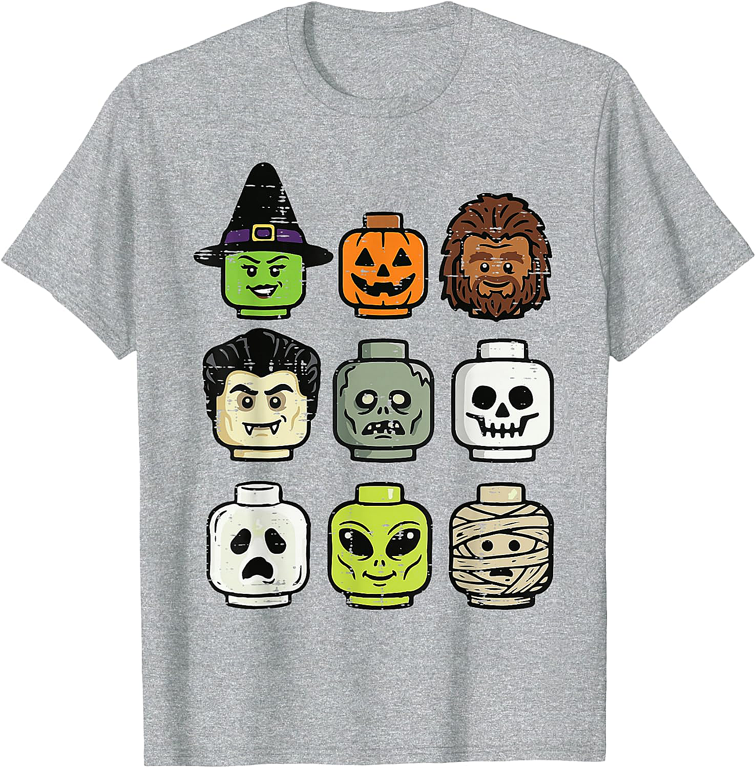 Cute Bricks Halloween Monster Heads T-Shirt 