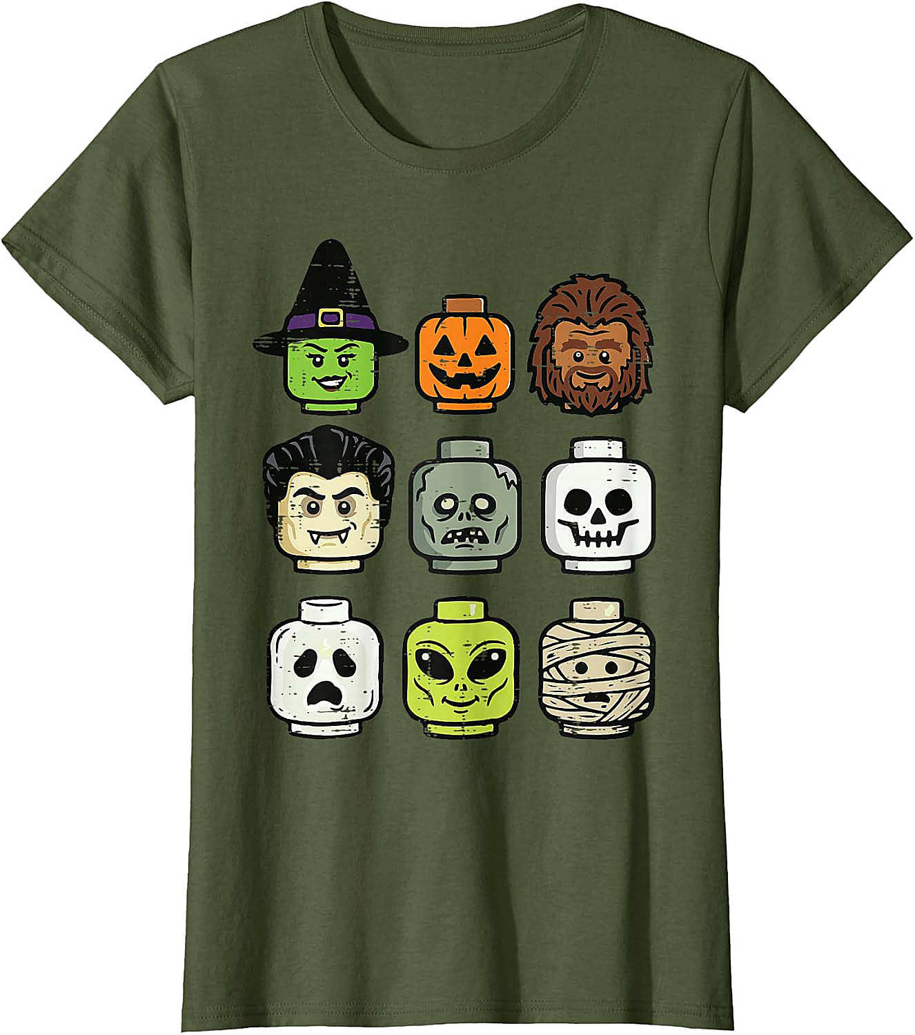 Cute Bricks Halloween Monster Heads T-Shirt 