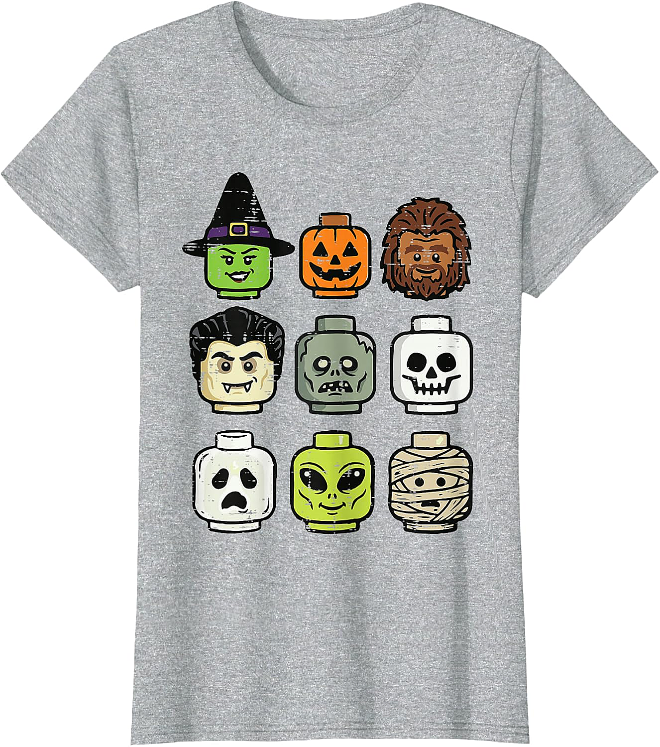 Cute Bricks Halloween Monster Heads T-Shirt 