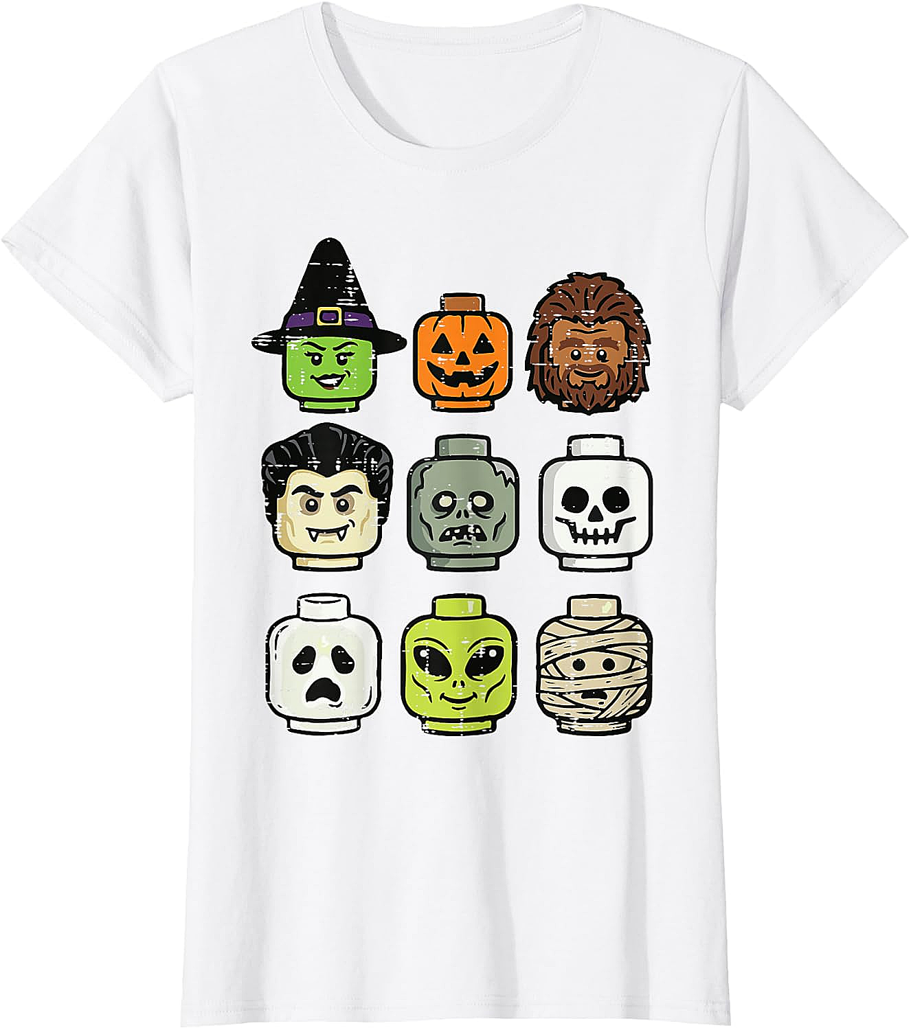 Cute Bricks Halloween Monster Heads T-Shirt 