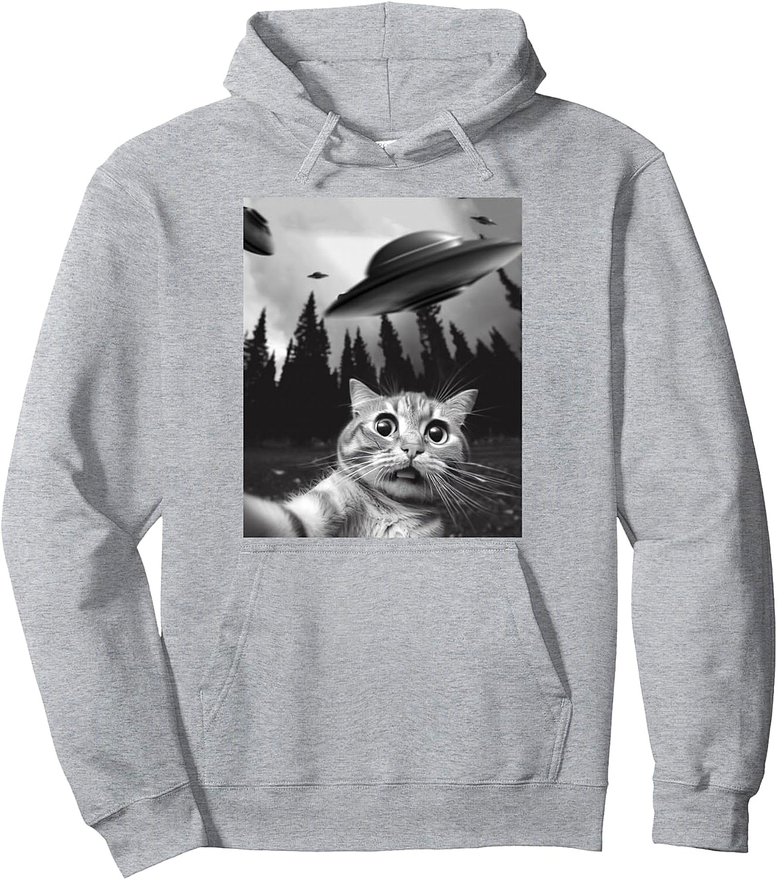 Funny Cat Selfie UFO Pullover Hoodie | Cozy & Unique