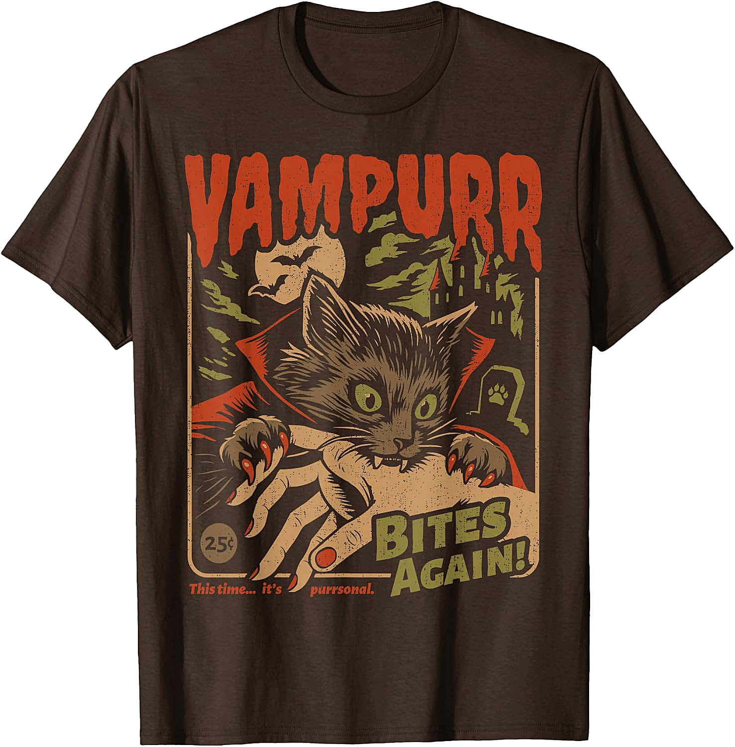  Vampurr Bites Again! Funny Cat Halloween Vintage Graphic T-Shirt