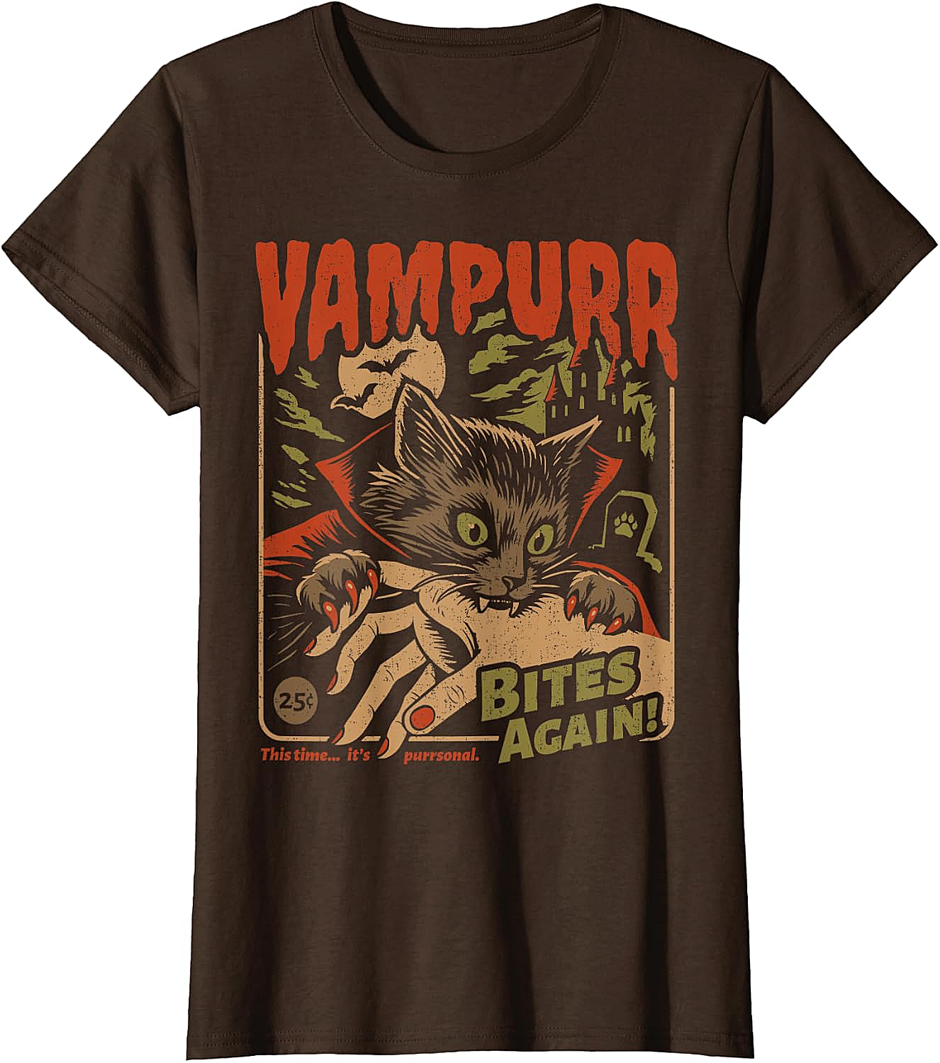 Vampurr Bites Again! Funny Cat Halloween Vintage Graphic T-Shirt