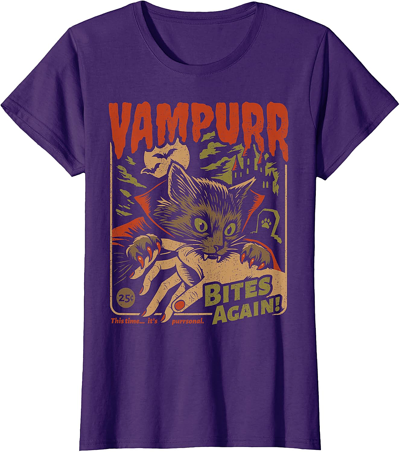  Vampurr Bites Again! Funny Cat Halloween Vintage Graphic T-Shirt