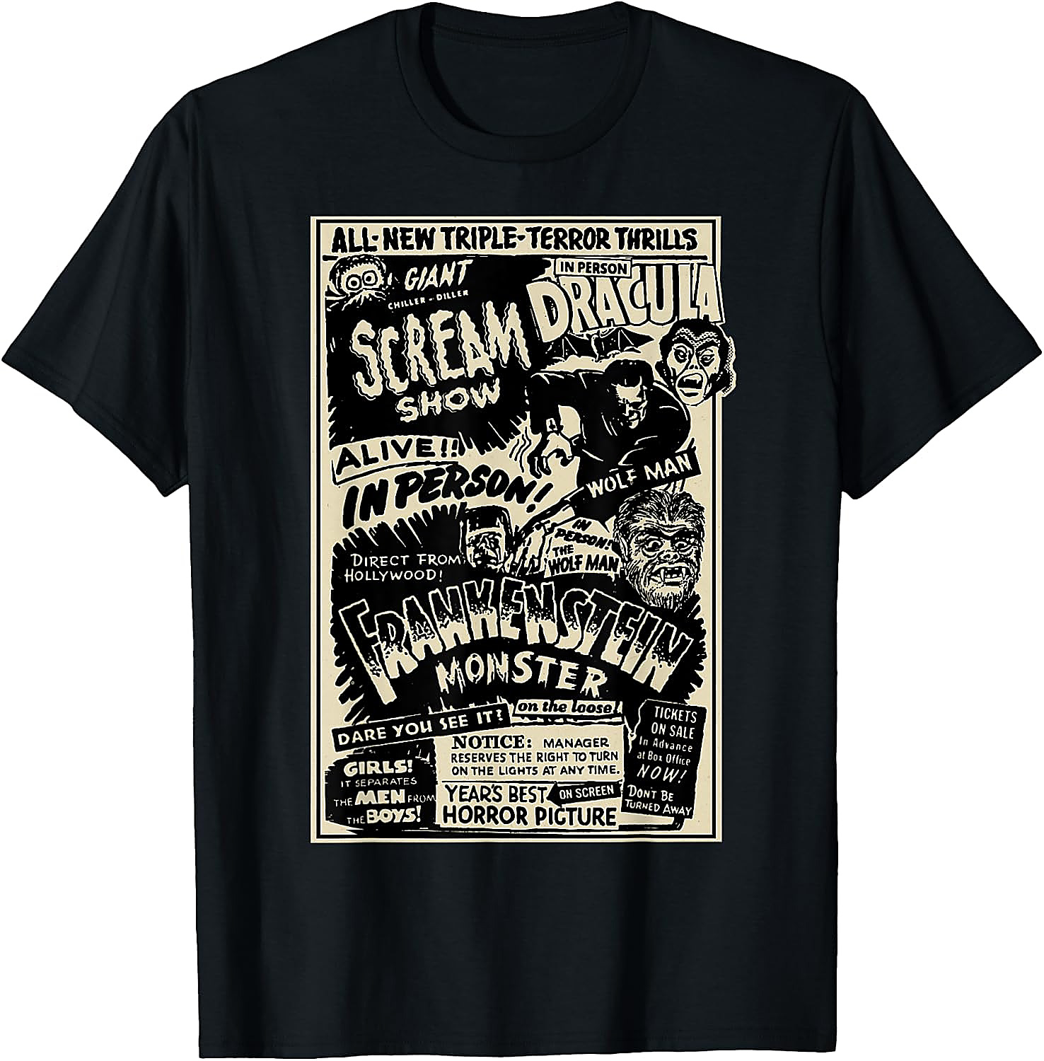 Classic Horror Movie Monster T-Shirt | Dracula & Frankenstein