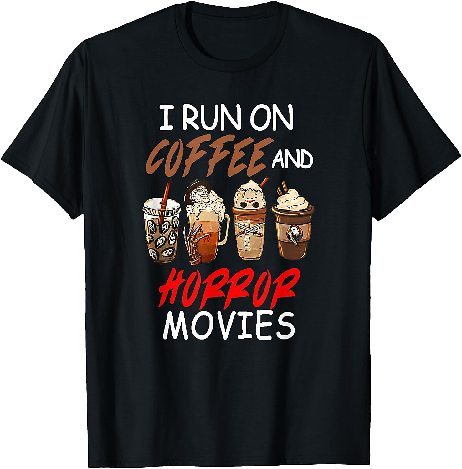 Coffee and Horror Movies T-Shirt | Funny Halloween Tee