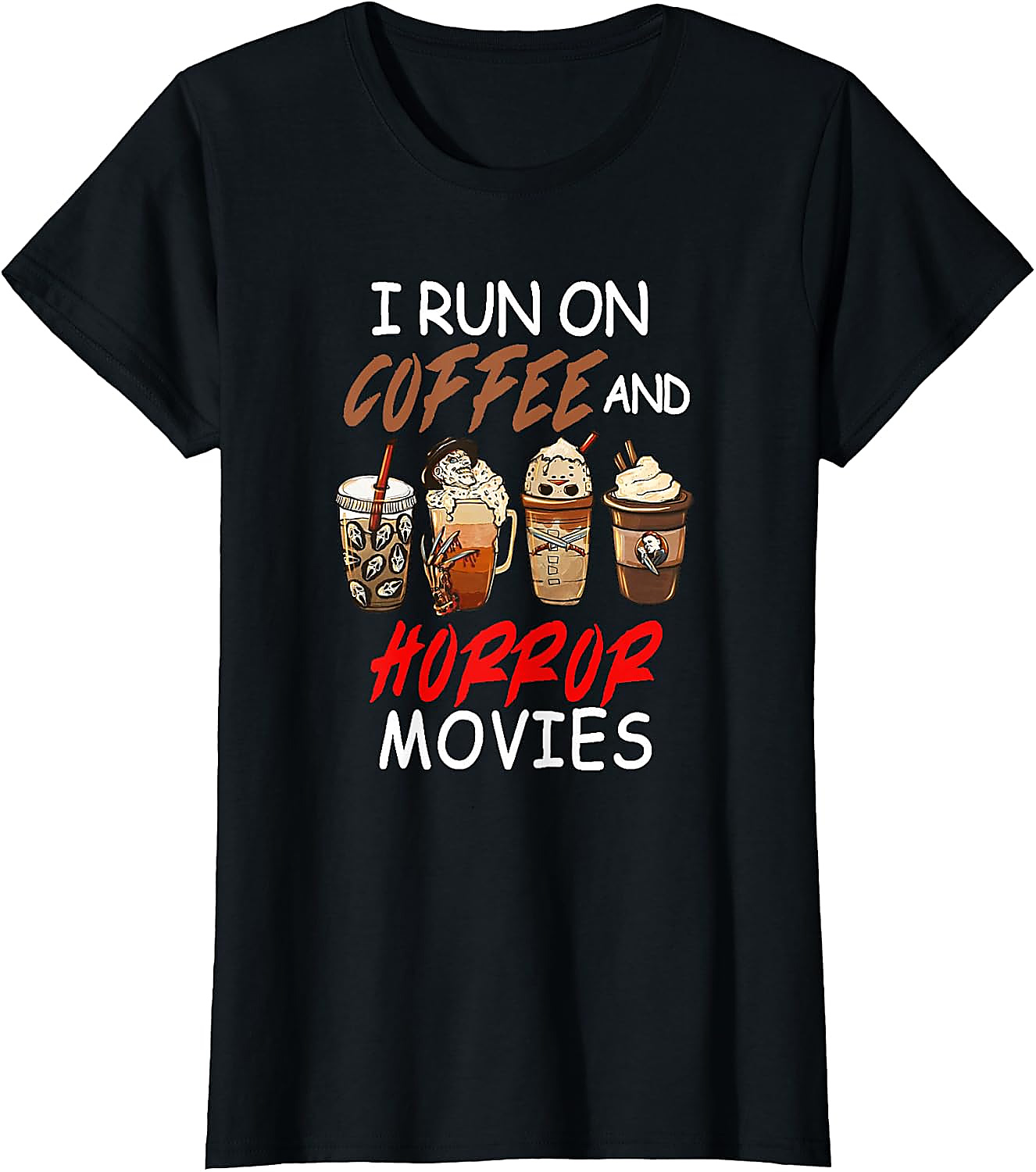 Coffee and Horror Movies T-Shirt | Funny Halloween Tee