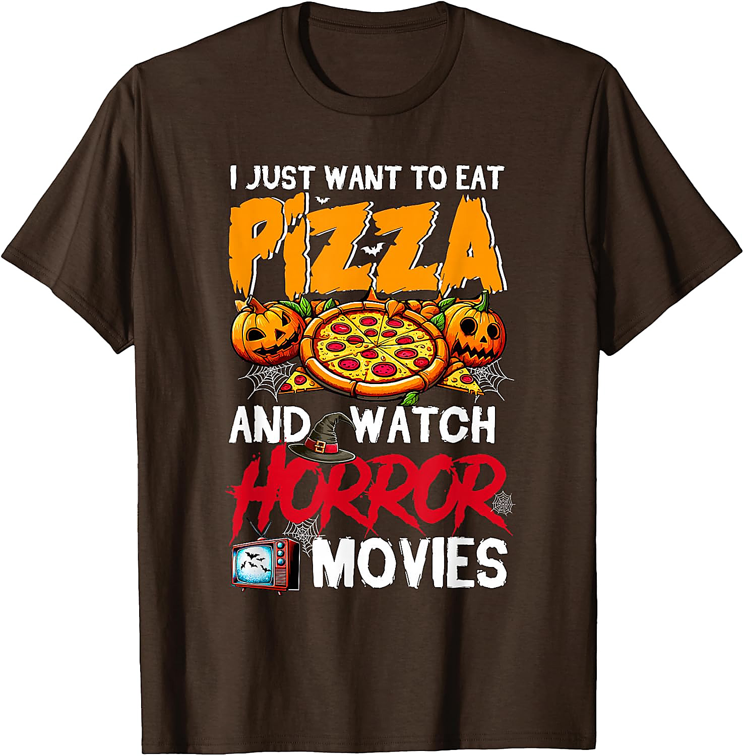 Eat Pizza Watch Horror Movies T-Shirt | Halloween Tee