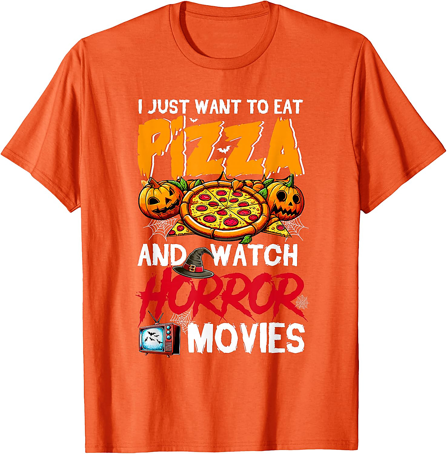 Eat Pizza Watch Horror Movies T-Shirt | Halloween Tee