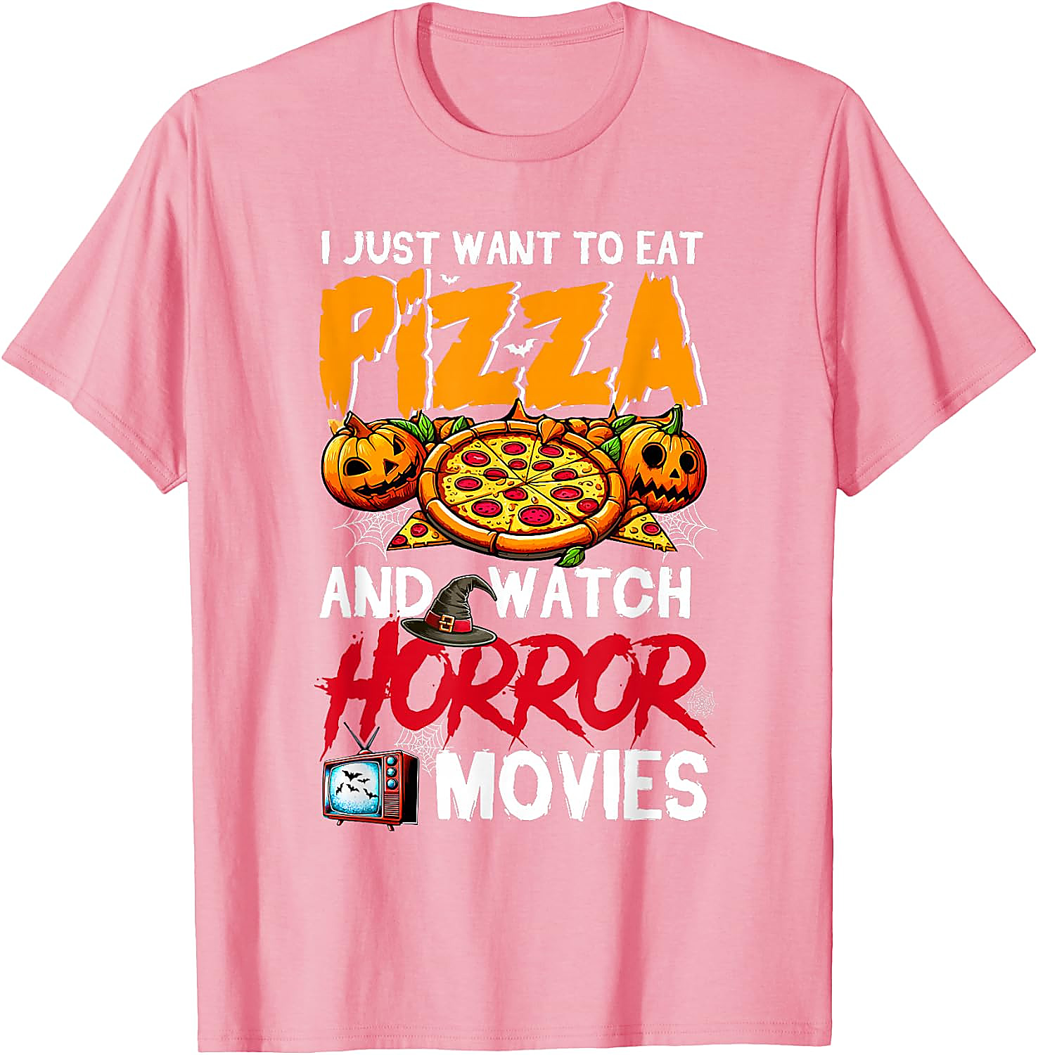 Eat Pizza Watch Horror Movies T-Shirt | Halloween Tee