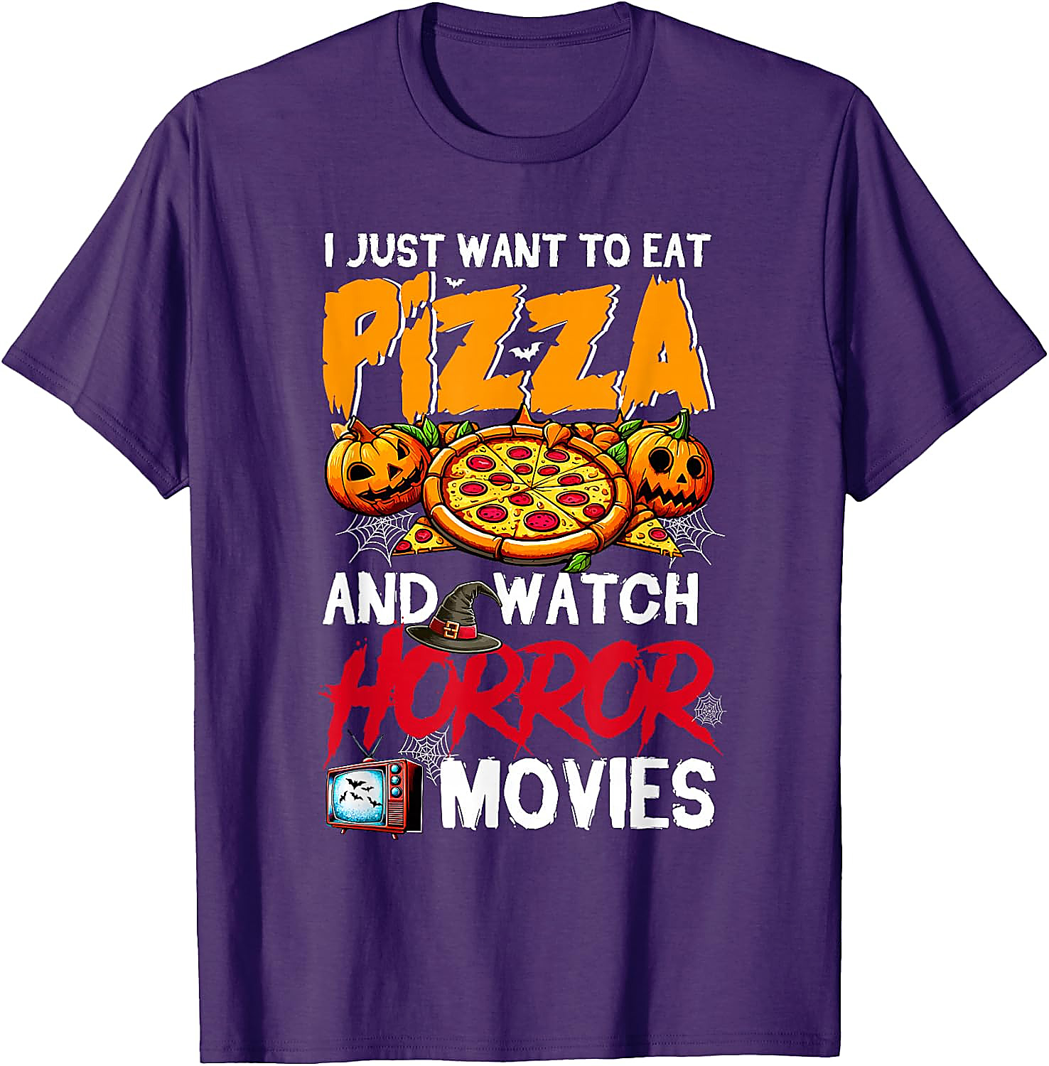 Eat Pizza Watch Horror Movies T-Shirt | Halloween Tee